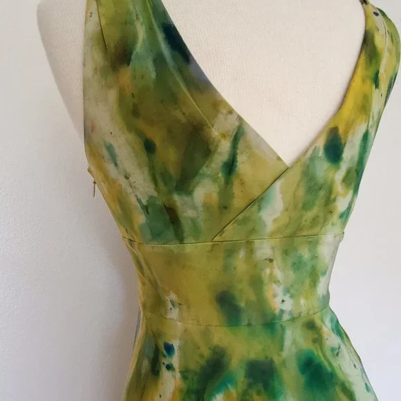 Short cocktail summer work Dress bridesmaid party beach resort silk blue green 4